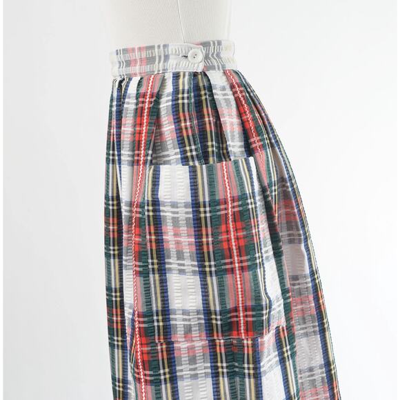 Vintage Tartan Plaid Seersucker Full Pleated Midi Skirt with Pockets size XS - Picture 3 of 7
